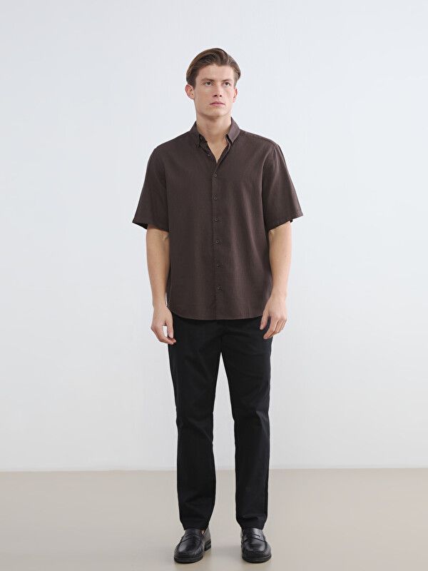 Moudda LC Waikiki - Chemise manches courtes en tissu pour Homme couleur  Marron - Tunisie 2