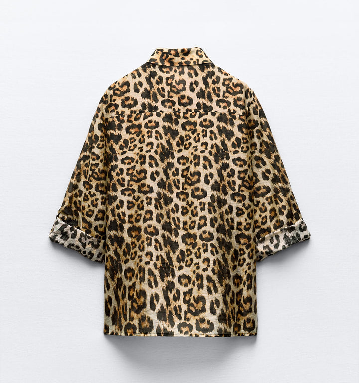 Moudda ZARA - Chemise en lin imprimée animalier manches longues passants poches - Tunisie 4