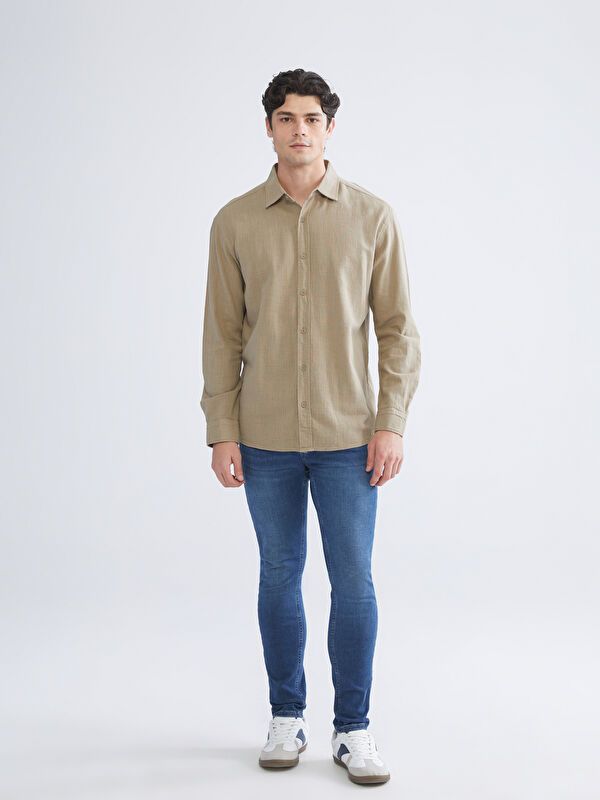 Moudda LC Waikiki - Chemise tissée manches longues Homme Beige - Tunisie 2