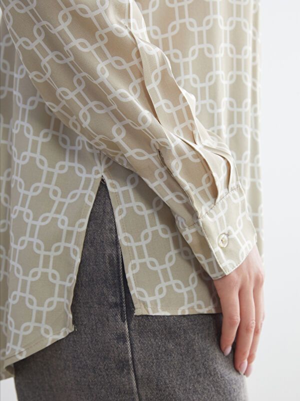 Moudda LC Waikiki - Chemise tissée imprimée manches longues Femme Imprimé beige - Tunisie 4