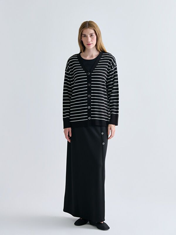 Moudda LC Waikiki - Cardigan tricot moyen Femme Rayures noires - Tunisie 2