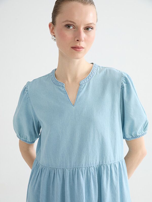Moudda LC Waikiki - Robe maternité en jean manches courtes pour Femme couleur Indigo clair - Tunisie 3