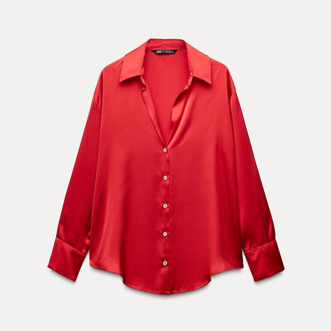 Moudda ZARA - Chemise en satin lisse, manches longues, décolleté plungé - Tunisie 1