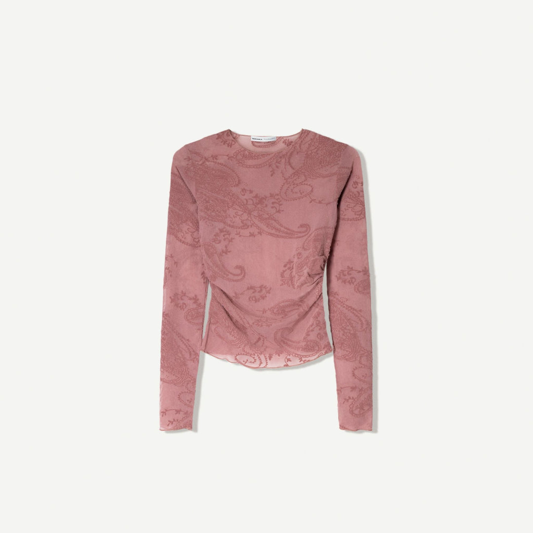 Moudda BERSHKA - T-Shirt - Tulle, Imprimé Flock & Fronces - Tunisie 1