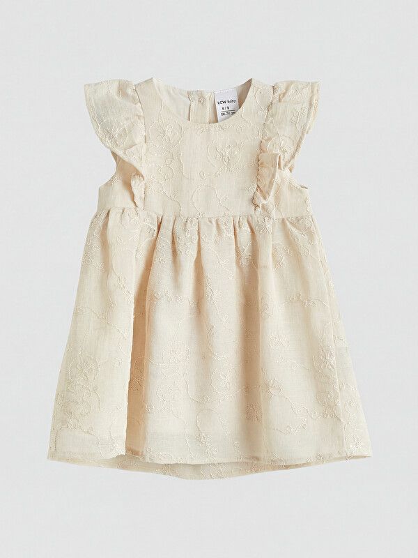 Moudda LC Waikiki - Robe manches courtes en tissu pour Fille couleur Beige clair - Tunisie 1