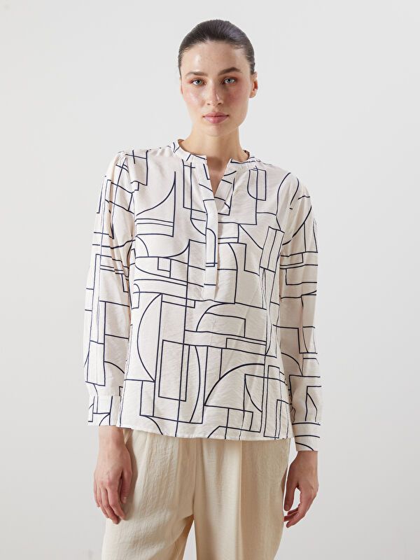 Moudda LC Waikiki - Blouse tissée imprimée manches longues Femme Imprimé marine - Tunisie 1