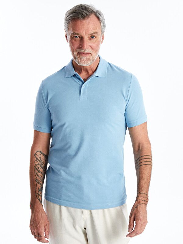Moudda LC Waikiki - T-shirt col polo basique manches courtes en jersey pour Homme couleur Bleu - Tunisie 2