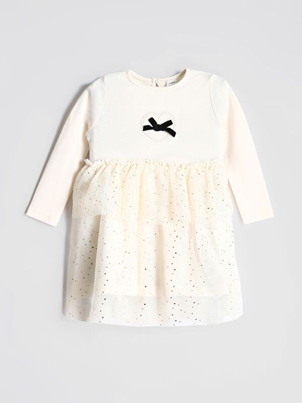 Moudda LC Waikiki - Robe en jersey manches longues Fille Crème - Tunisie 1