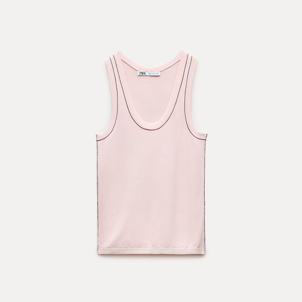 Moudda ZARA - Top avec emmanchure sarrasin col pot surpiqûre contraste - Tunisie 2