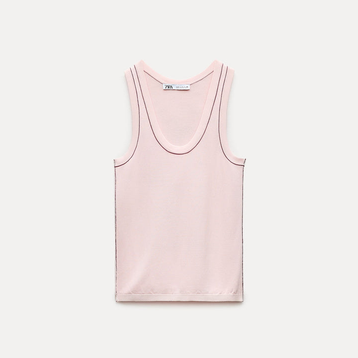 Moudda ZARA - Top avec emmanchure sarrasin col pot surpiqûre contraste - Tunisie 2