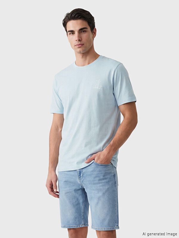 Moudda LC Waikiki - T-shirt imprimé manches courtes en jersey pour Homme couleur Bleu clair - Tunisie 1