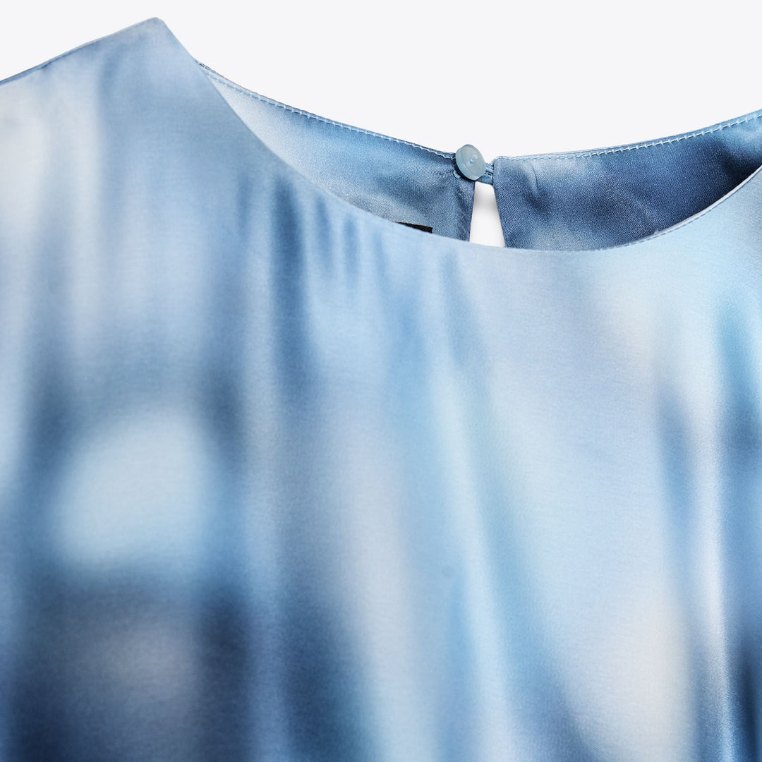 Moudda ZARA - Robe Midi Satin - Nœud Hanche & Tie Dye Bleu - Tunisie 3