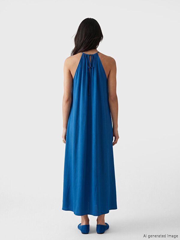 Moudda LC Waikiki - Robe manches courtes en tissu pour Femme couleur Bleu vif - Tunisie 4