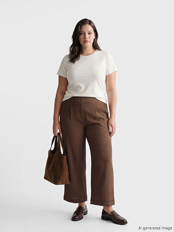 Moudda LC Waikiki - Pantalon fin en tissu pour Femme couleur Marron - Tunisie 1