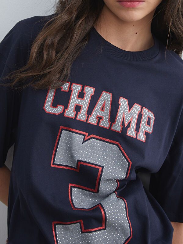 Moudda LC Waikiki - Body imprimé en jersey manches courtes Femme Marine - Tunisie 3