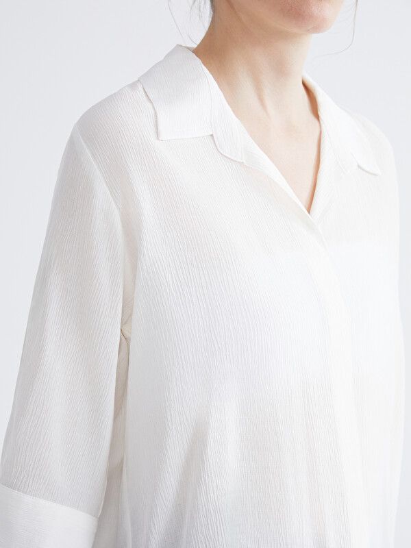 Moudda LC Waikiki - Chemisier (blouse) manches longues en tissu pour Femme couleur Écru - Tunisie 3