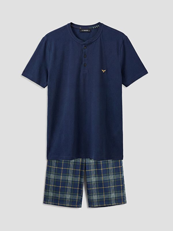 Moudda LC Waikiki - Ensemble pyjama jersey manches courtes-short pour Homme couleur Bleu marine imprimé - Tunisie 1