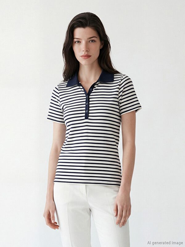 Moudda LC Waikiki - Blouse maternité en jersey manches courtes pour Femme couleur Bleu marine rayé - Tunisie 1
