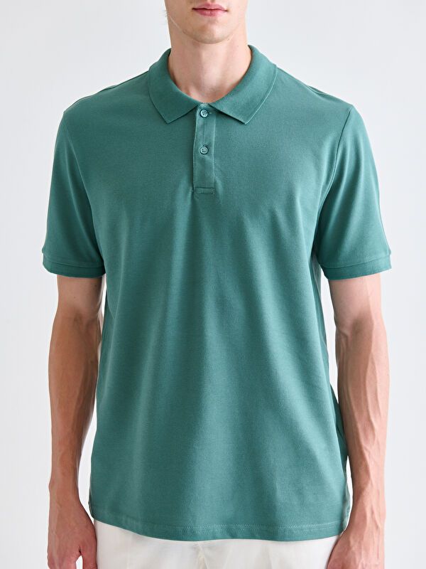 Moudda LC Waikiki - T-shirt col polo basique manches courtes en jersey couleur Vert moyen pour hommes - Tunisie 3