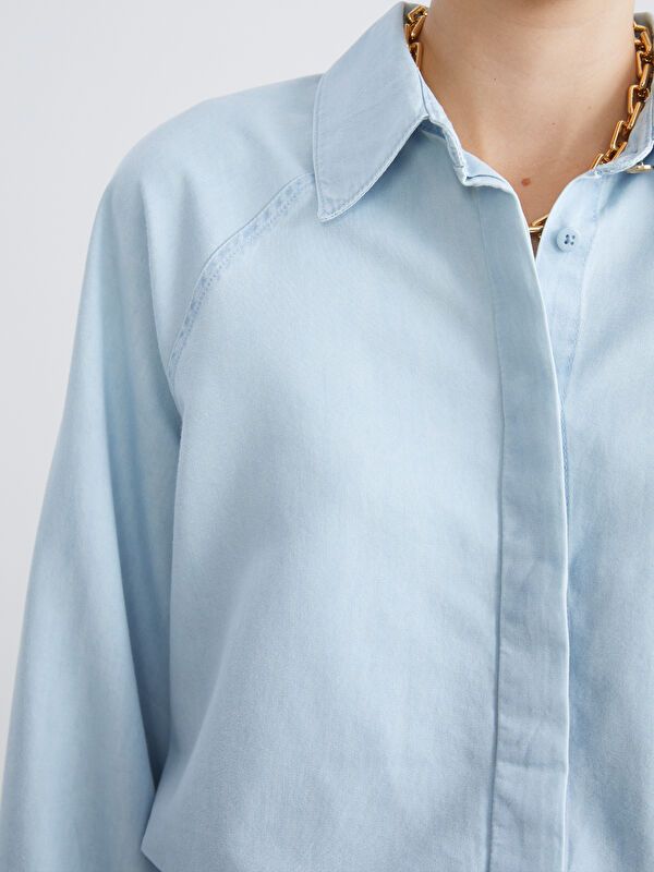 Moudda LC Waikiki - Tunique tissée manches longues denim Femme Canne indigo clair - Tunisie 3