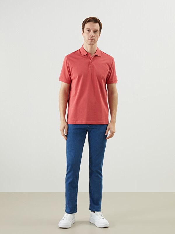 Moudda LC Waikiki - T-shirt col polo basique manches courtes en jersey pour Homme couleur Corail foncé - Tunisie 2
