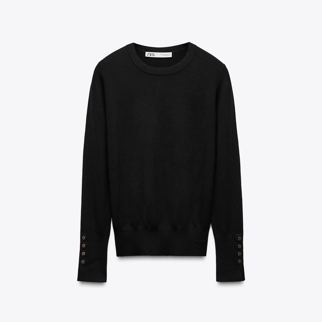 Moudda ZARA - Pull Basic - Col Caja, Bouton Doré & Poignet - Tunisie 1