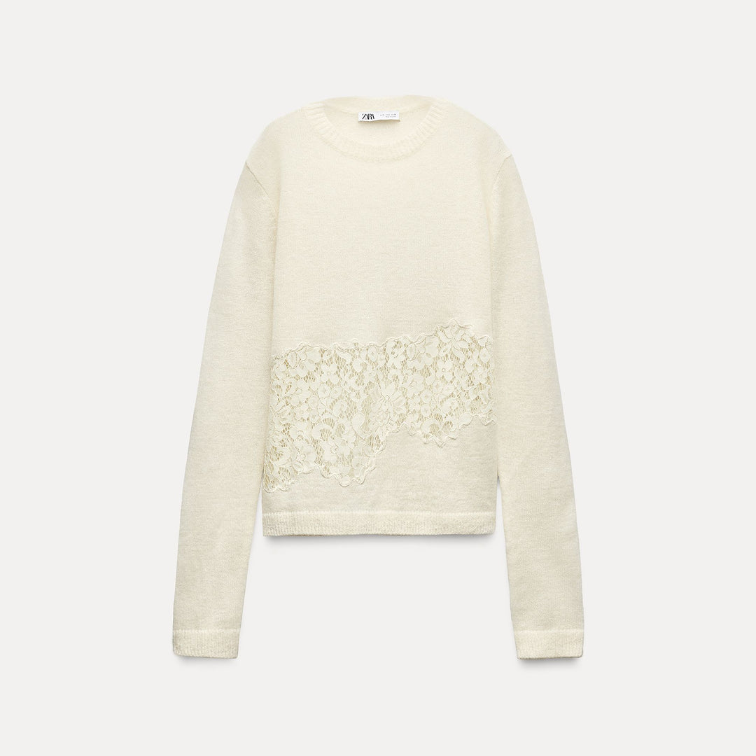 Moudda ZARA - Pull laine alpaga, détail dentelle - Tunisie 1