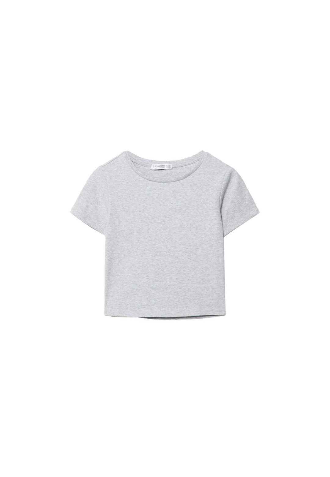 Moudda STRADIVARIUS - T-Shirt Crop Basique Manche Courte Coton Gris Chiné Grandes Surfaces - Tunisie 1