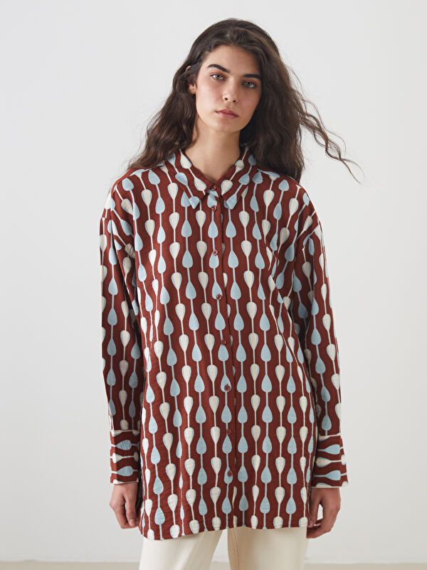 Moudda LC Waikiki - Tunique tissée manches longues Femme Imprimé marron - Tunisie 1