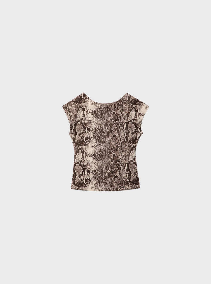 Moudda STRADIVARIUS - T-Shirt Crop Mini Manches Dos Nu Imprimé - Tunisie 3