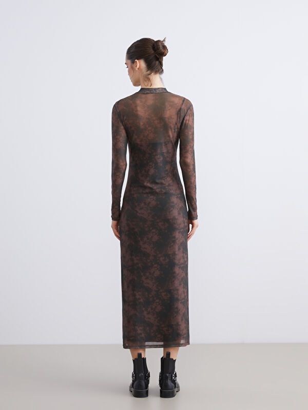 Moudda LC Waikiki - Robe en jersey manches longues Femme Imprimé marron - Tunisie 4