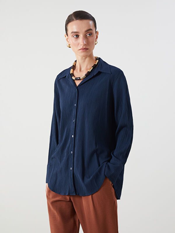 Moudda LC Waikiki - Chemise tissée manches longues Femme Indigo - Tunisie 1