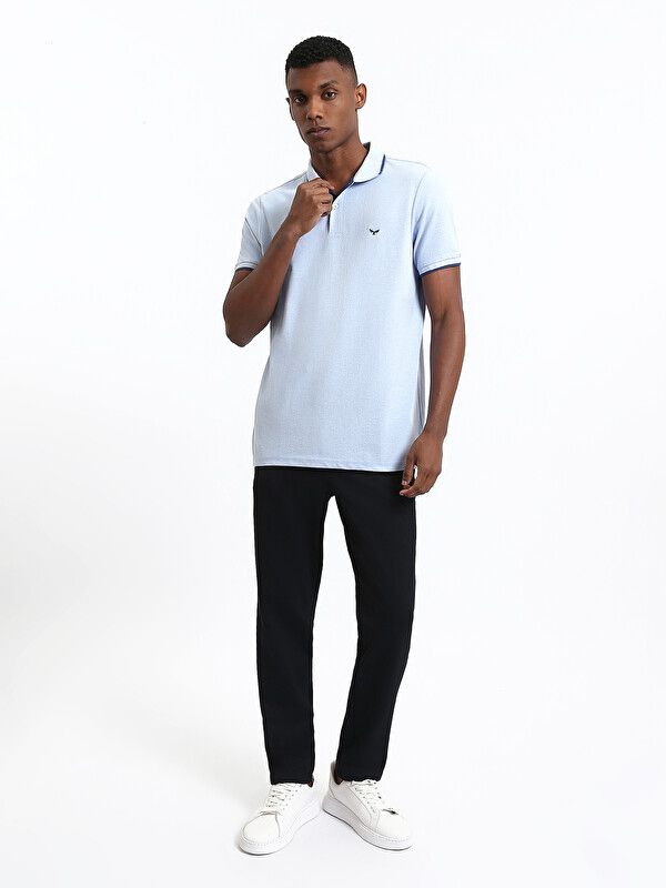 Moudda LC Waikiki - T-shirt col polo basique manches courtes en jersey pour Homme couleur Bleu mélangé - Tunisie 2