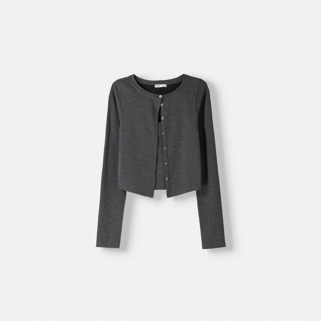 Moudda BERSHKA - Top - Maille Coupée (Gris Foncé) - Tunisie 1