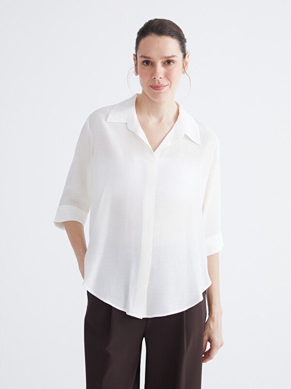 Moudda LC Waikiki - Chemisier (blouse) manches longues en tissu pour Femme couleur Écru - Tunisie 1
