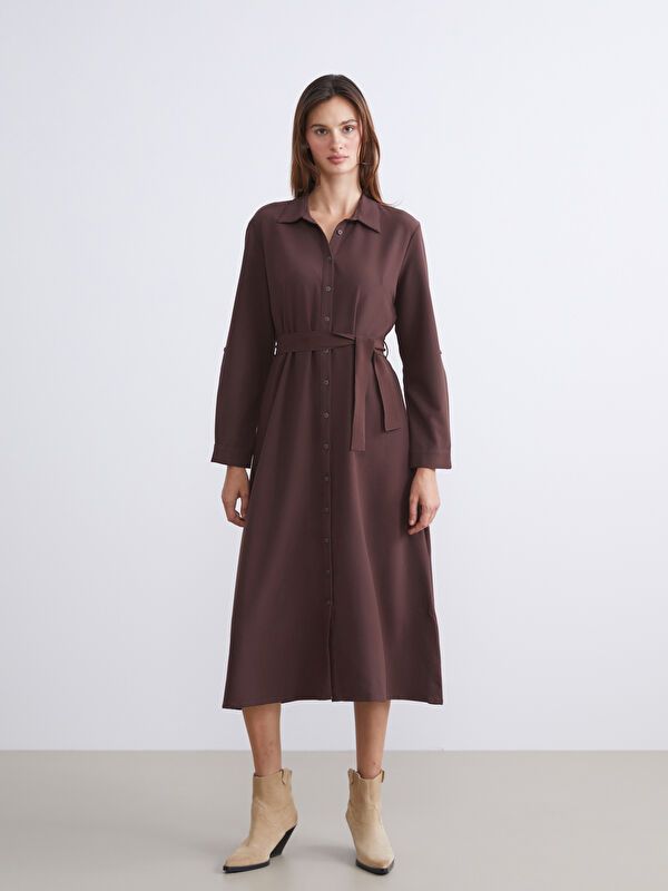 Moudda LC Waikiki - Robe tissée manches longues Femme Brun chocolat - Tunisie 1