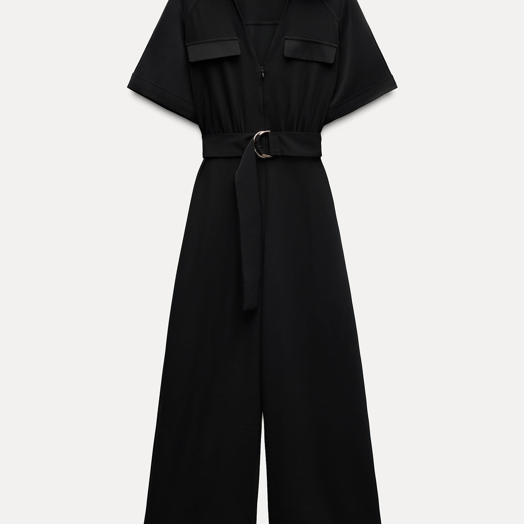 Moudda ZARA - Combinaison crêpe fermeture éclair devant pantalon ample ceinture boucle dorée - Tunisie 2