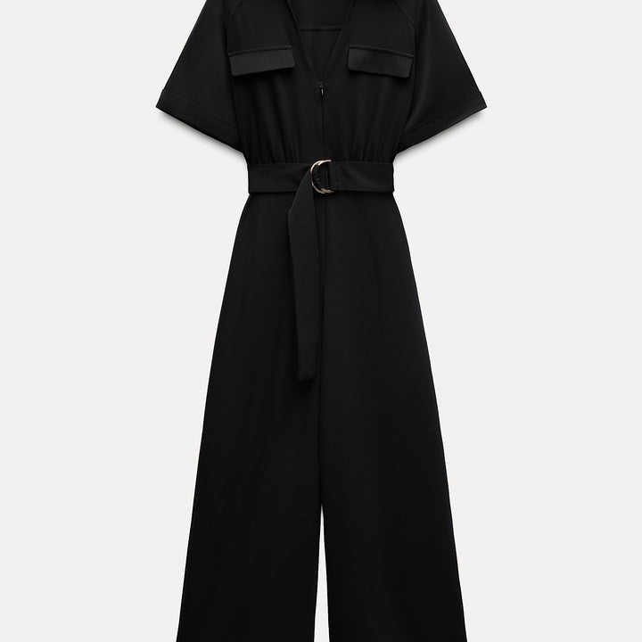 Moudda ZARA - Combinaison crêpe fermeture éclair devant pantalon ample ceinture boucle dorée - Tunisie 2