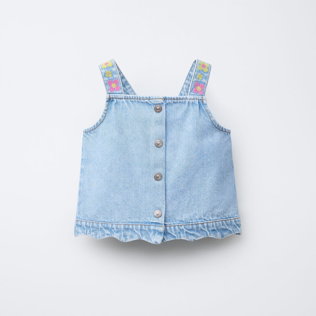 Moudda ZARA - Top Denim Enfant - Vagues Brodées - Tunisie 1