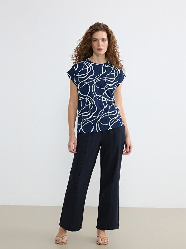 Moudda LC Waikiki - Pack jersey à maches courtes pour Femme couleur Bleu marine imprimé - Tunisie 2