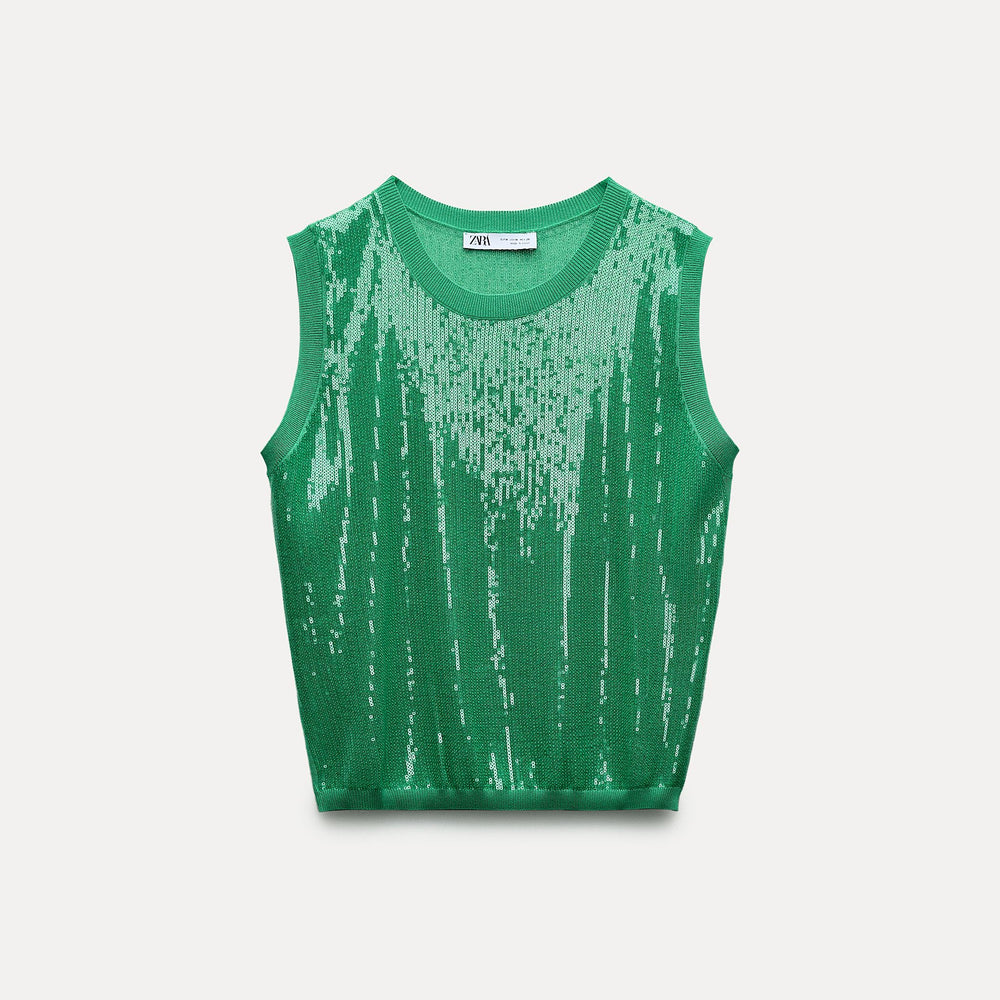 Moudda ZARA - Top col droit manches courtes pailleté - Tunisie 2