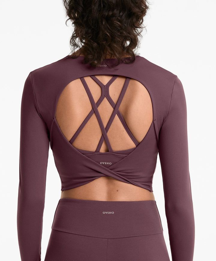 Moudda Oysho - T-Shirt Manches Longues Crop Comfortlux - Twist Dos - Tunisie 1