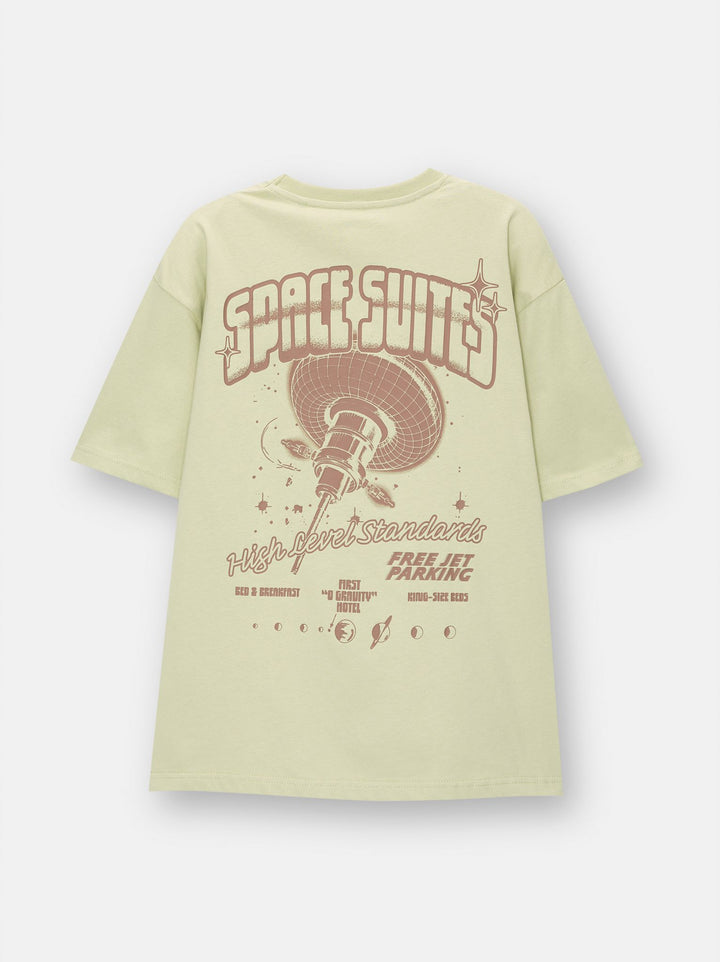 Moudda PULL & BEAR - T-Shirt Demi-Manches Vert Space Suites Cracked Print - Tunisie 2