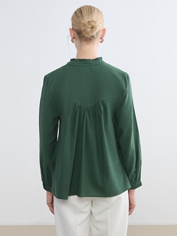 Moudda LC Waikiki - Chemisier (blouse) manches longues en tissu pour Femme couleur Vert foncé - Tunisie 4