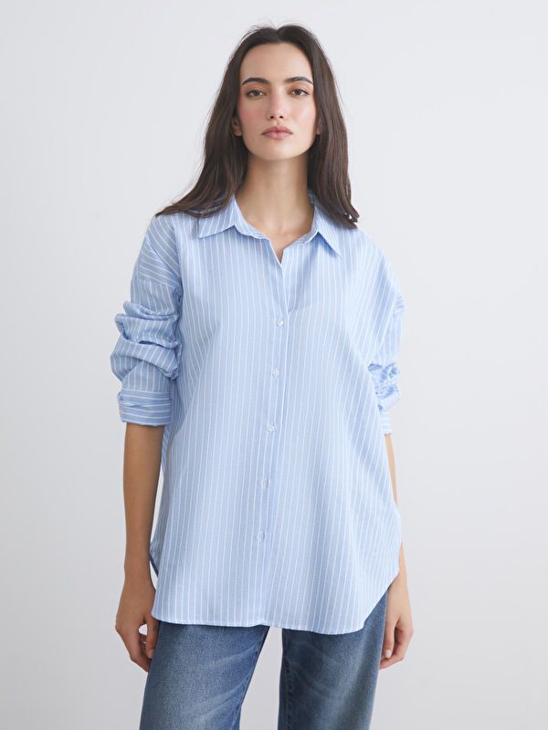 Moudda LC Waikiki - Chemise tissée manches longues Femme Rayures bleues - Tunisie 1