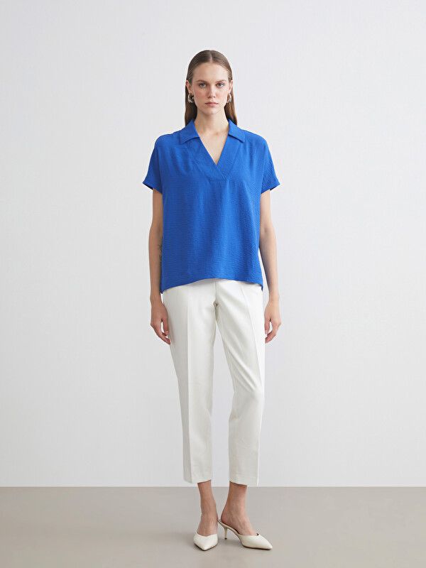 Moudda LC Waikiki - Blouse manches courtes en tissu pour Femme couleur Bleu - Tunisie 2