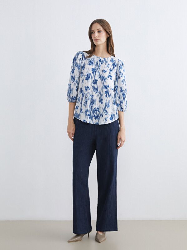 Moudda LC Waikiki - Chemisier (blouse) imprimé manches longues en tissu pour Femme couleur Bleu imprimé - Tunisie 2