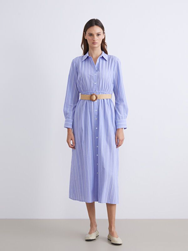 Moudda LC Waikiki - Robe tissée manches longues Femme Rayures marine - Tunisie 1