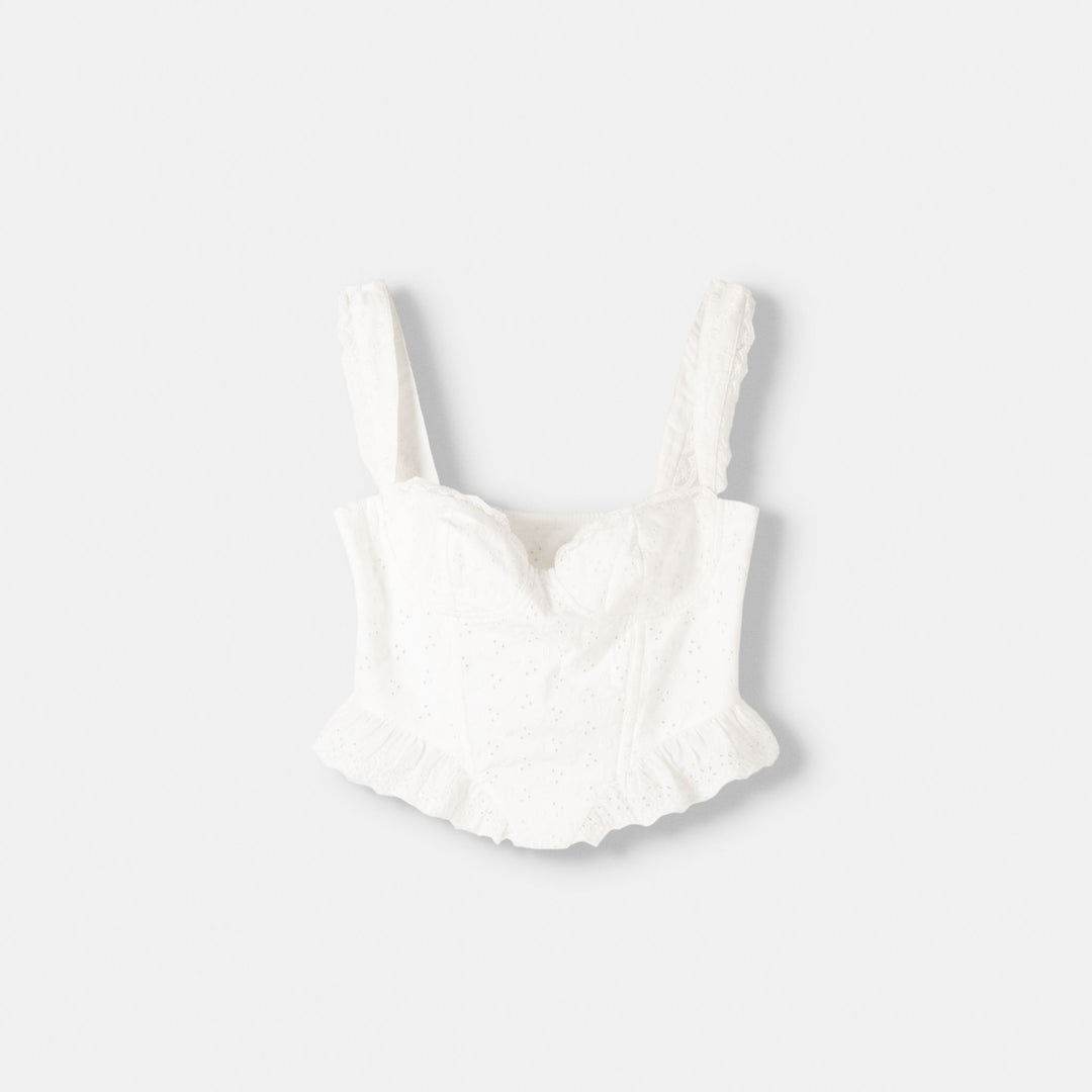 Moudda BERSHKA - Haut bustier broderie suisse, dentelle et volants - Tunisie 1
