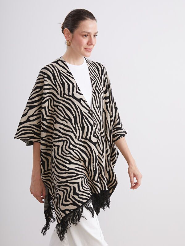 Moudda LC Waikiki - Poncho tricot Femme Jacquard beige - Tunisie 1